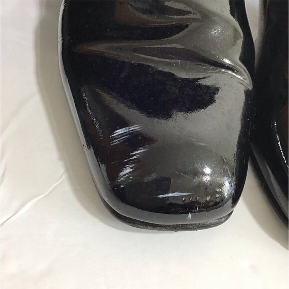 Start Weitzman Boots Black Leather Knee High Patent Leather Block Heel Size 9 - Picture 8 of 16